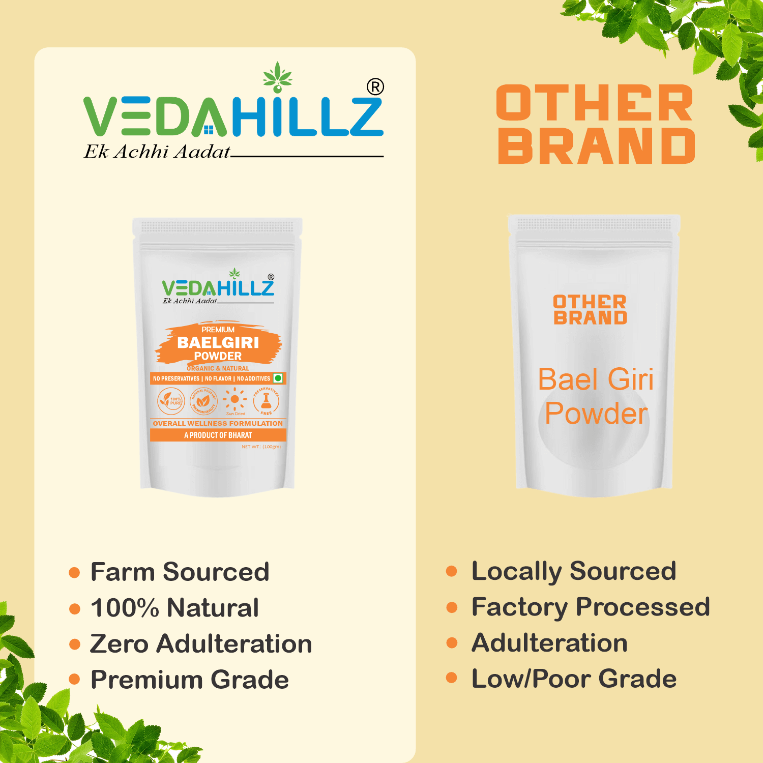 Vedahillz Herbal Bel Giri Powder Made from Carefully Selected Bel Giri Fruit